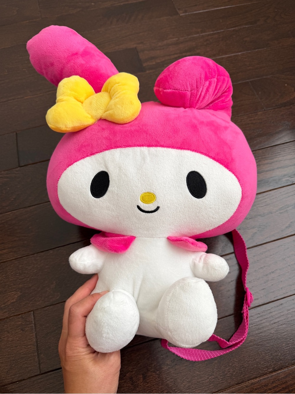 My Melody Pink Plush with Yellow Bow Backpack Squishy Pillow Stuffy